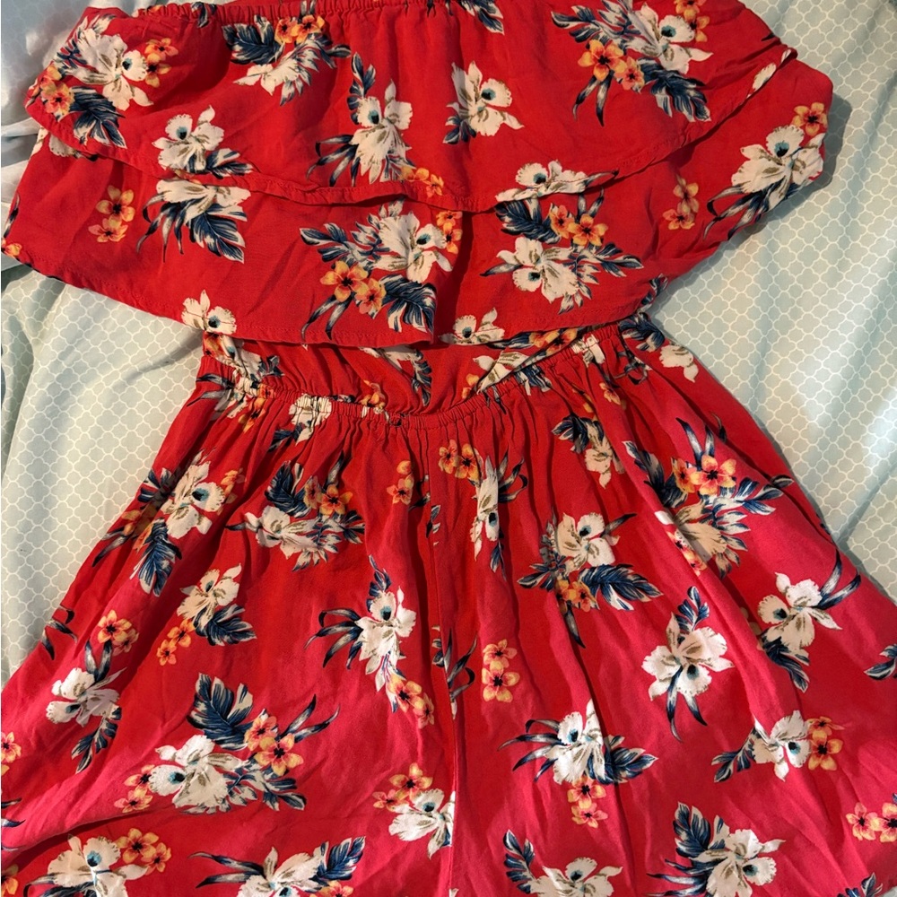 Hollister Red Floral Off-Shoulder romper size XS